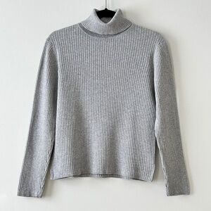 Eddie Bauer 100% Cotton Light Gray Ribbed Turtleneck Sweater